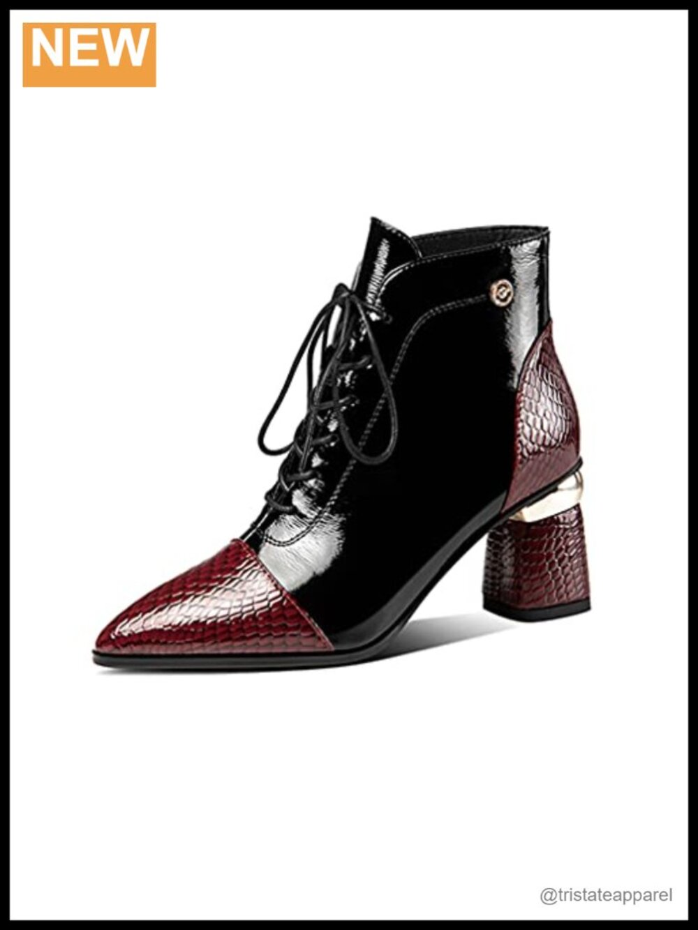 Genuine Leather Women's Pointed Toe Lace Up Block Heel Ankle Boots